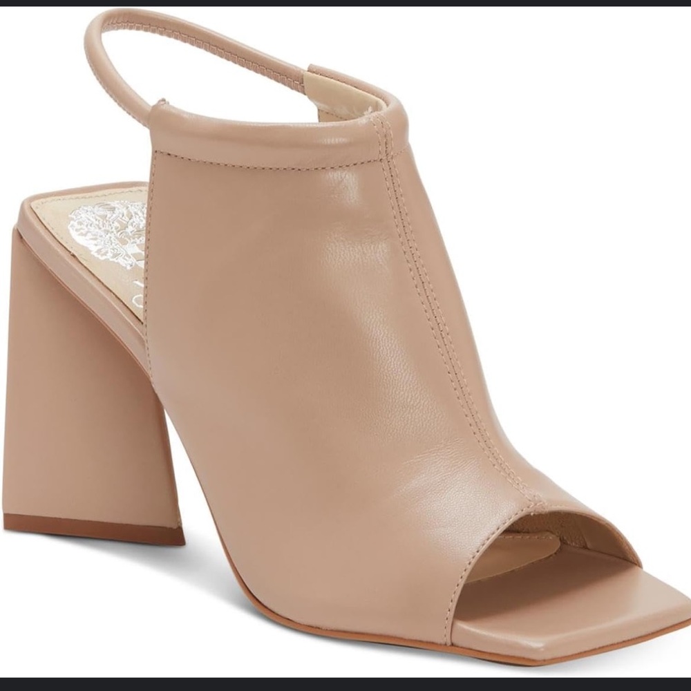 Vince Camuto Tan Leather Block Heel Peep-Toe